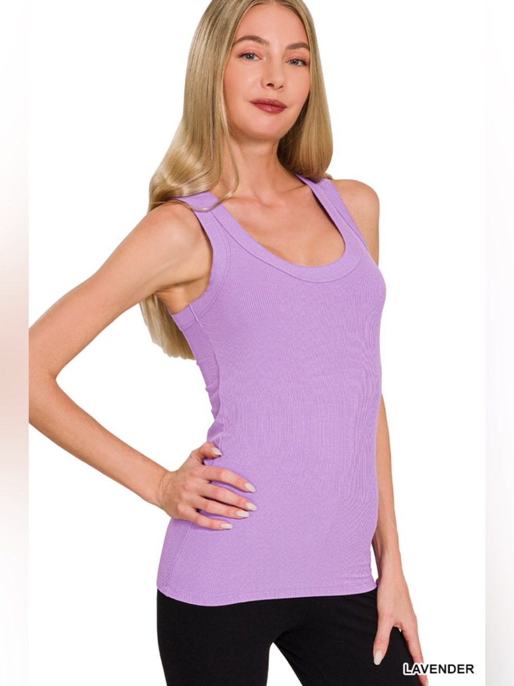 Zenana RIBBED SCOOP NECK TANK TOP